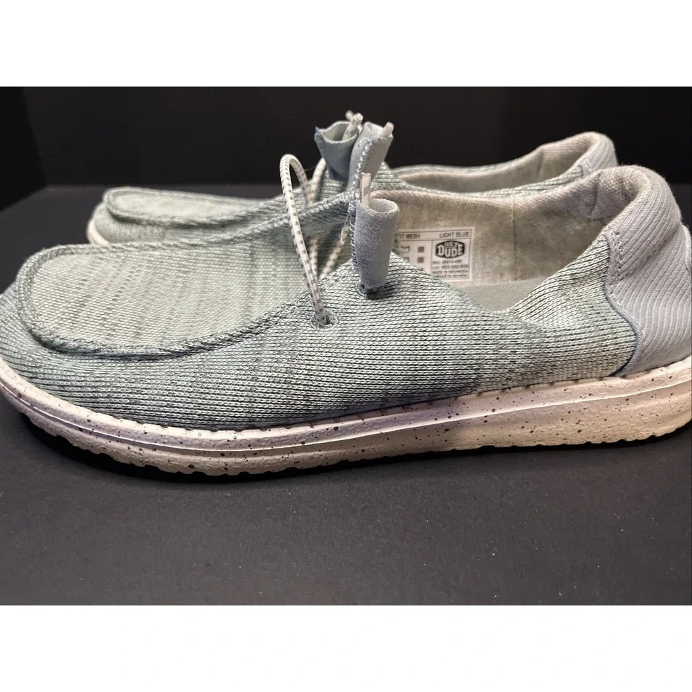 Hey Dude Wendy Sport Mesh Shoes Women Size 7 Light Blue Casual Relaxed Slip On